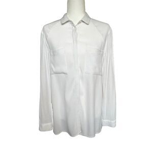 Silence & Noise Long Sleeve Sheer High Low Blouse. White. Size Small